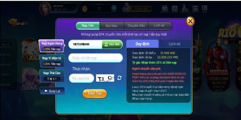 Cách thức nạp tiền qua ngân hàng được liên kết với nhiều ngân hàng lớn